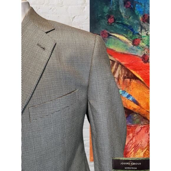 Joseph Abboud Mens 44L Golden Tan Blue Birdseye Silk Wool Blazer Sport Jacket - Picture 4 of 15